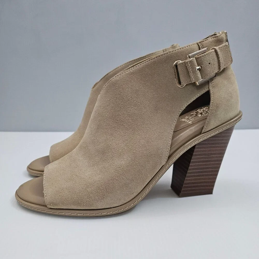 Vince Camuto Fareena Ankle Bootie Womens 11 Tan Leather Peep Toe Block Heel